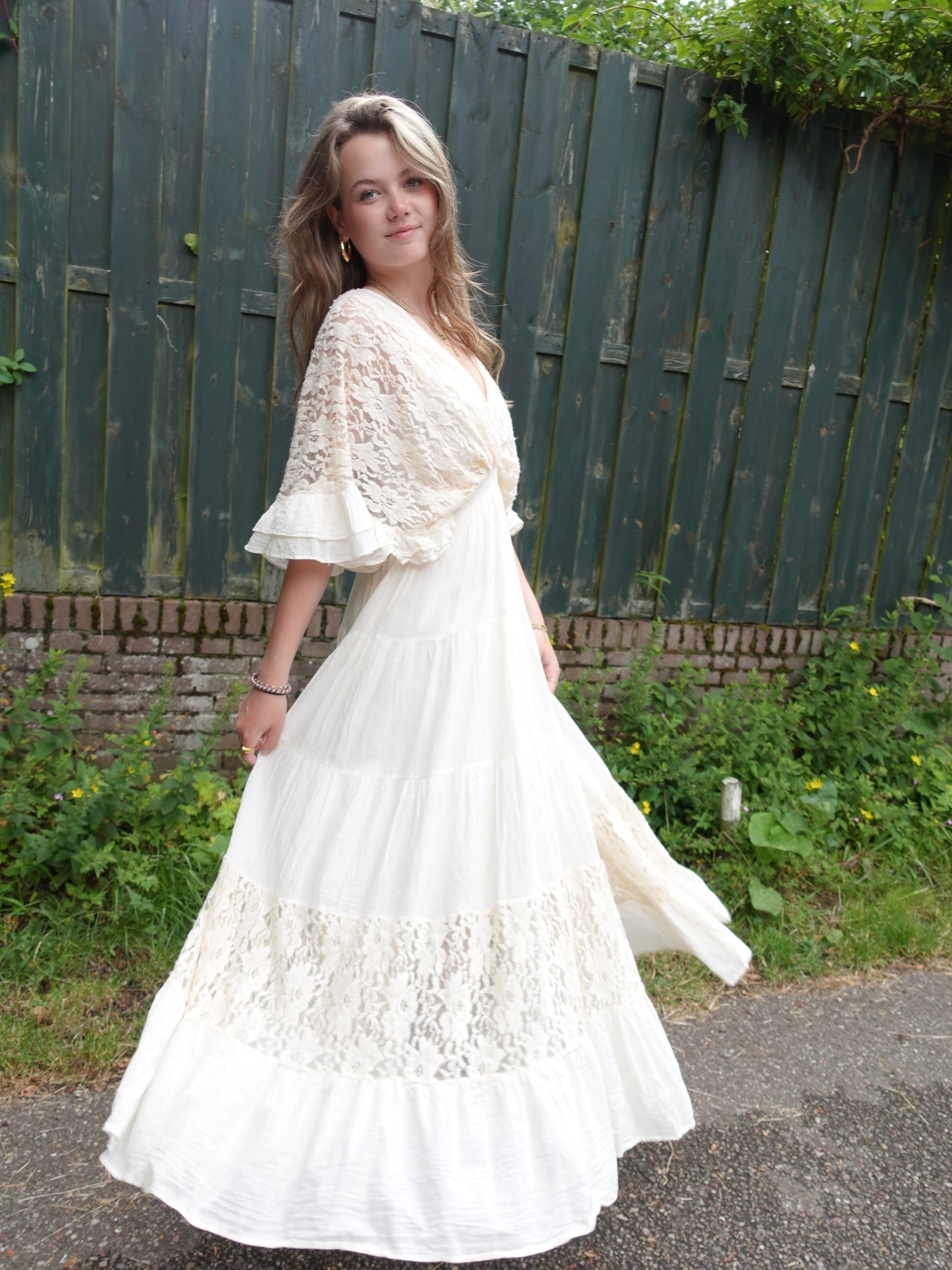 Geborduurd Bloemen Kant V-Nek Maxi Jurk