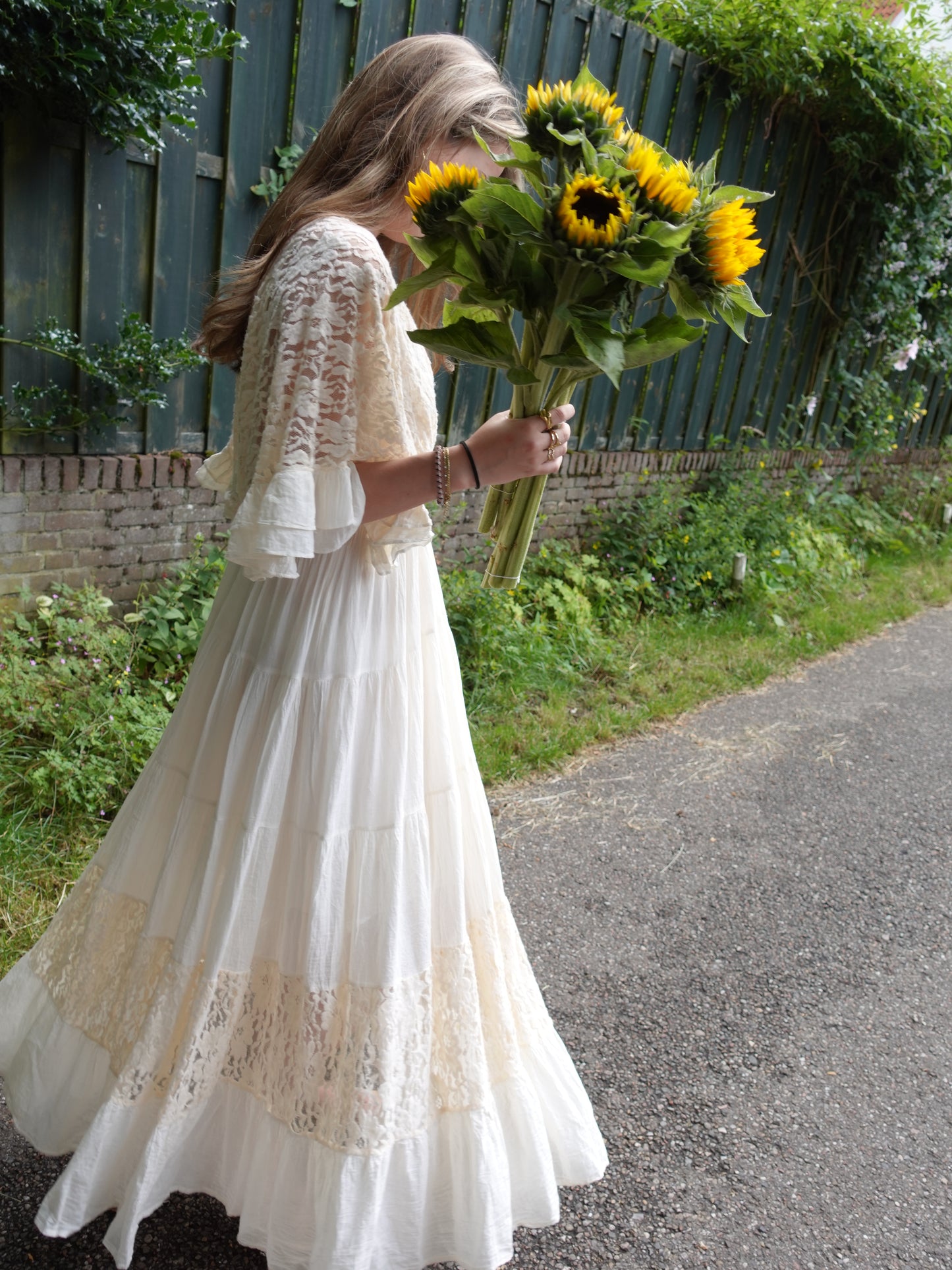 Geborduurd Bloemen Kant V-Nek Maxi Jurk