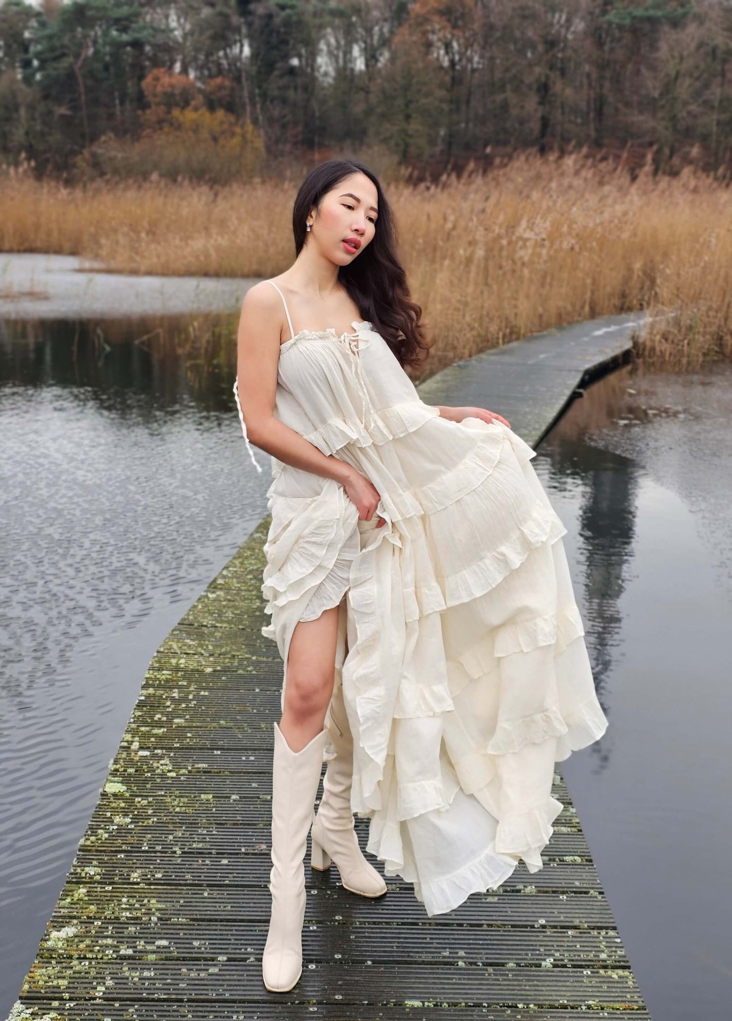 Multi-tiered-Voluminous-Spaghetti-Straps-Dress