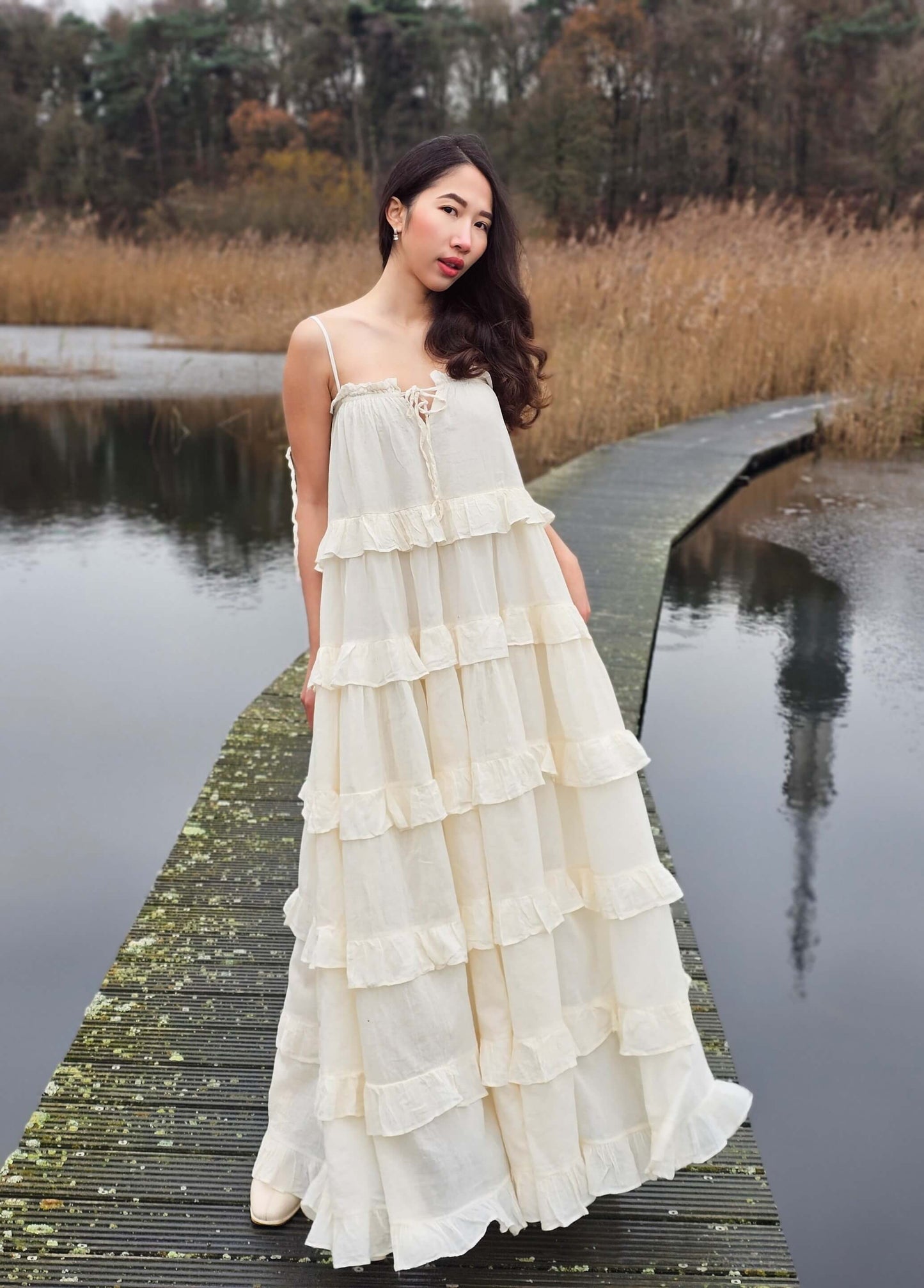 Multi-tiered-Voluminous-Spaghetti-Straps-Dress