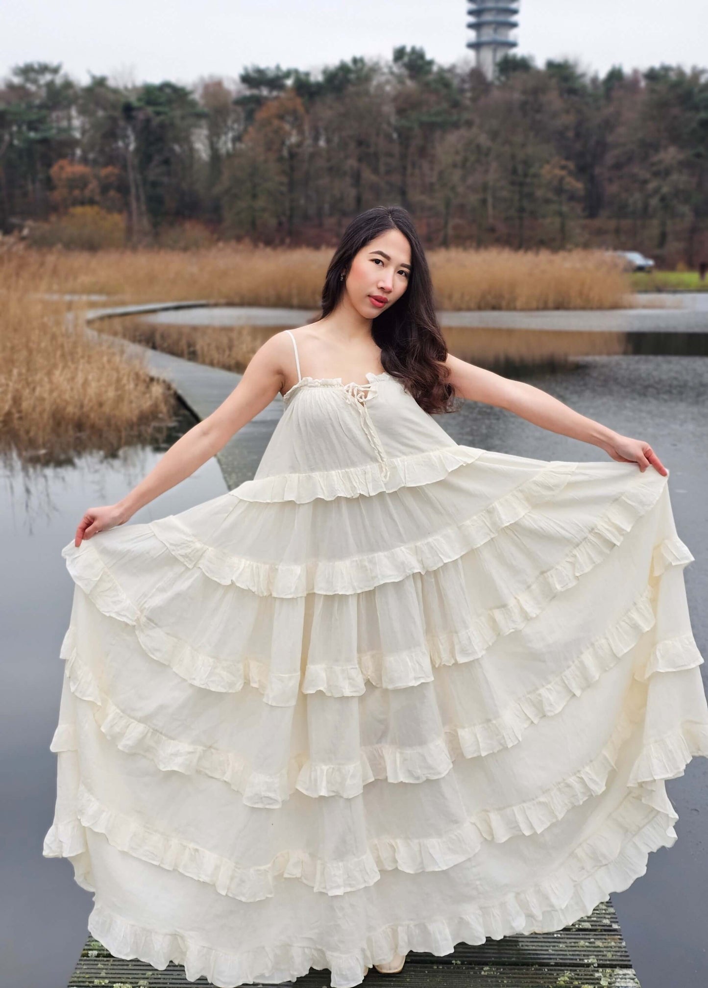 Multi-tiered-Voluminous-Spaghetti-Straps-Dress
