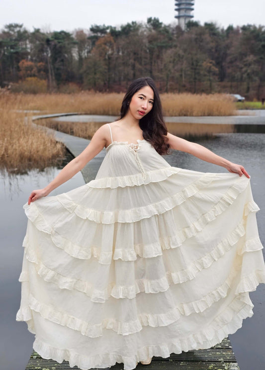 Multi-tiered-Voluminous-Spaghetti-Straps-Dress
