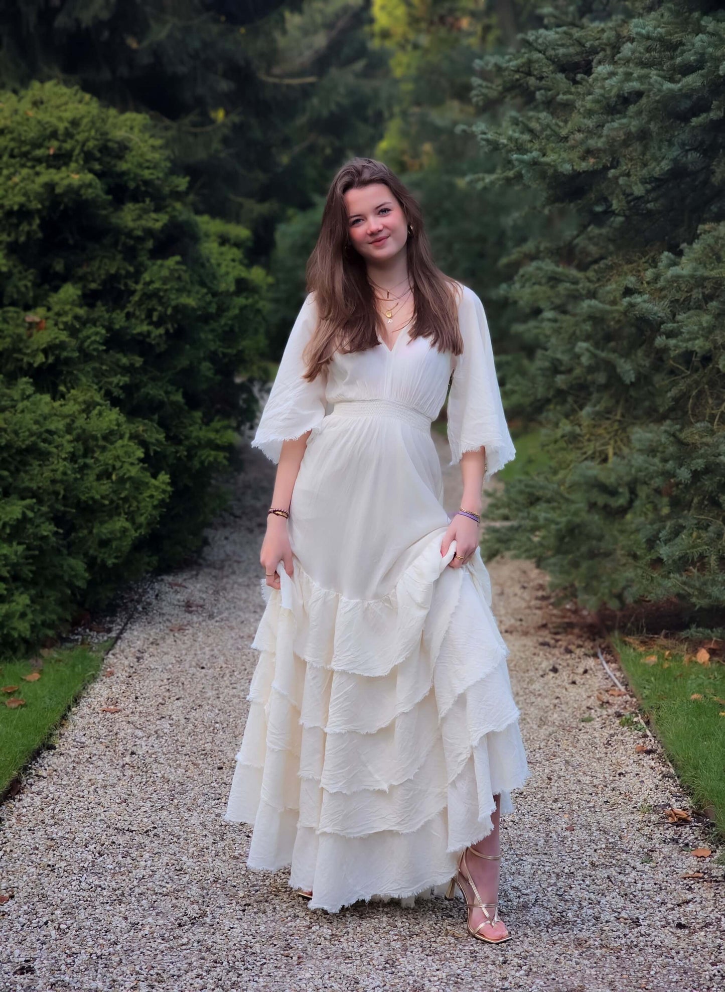 Voluminous-Ruffle-Layer-VNeck-Maxi-Dress