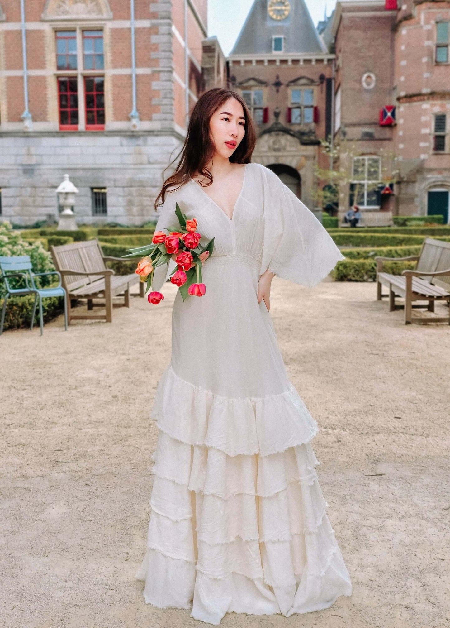 Voluminous-Ruffle-Layer-VNeck-Maxi-Dress