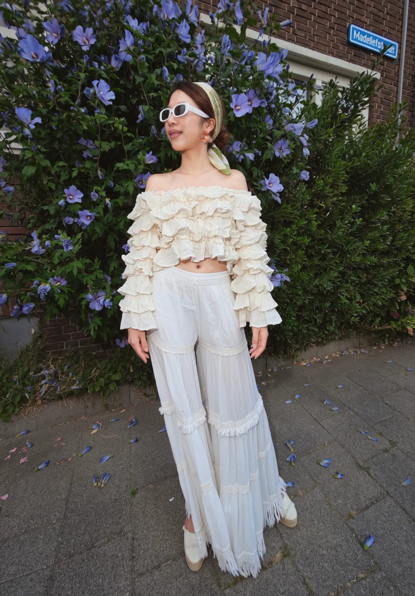 Long-Sleeve Ruffled Crop Top