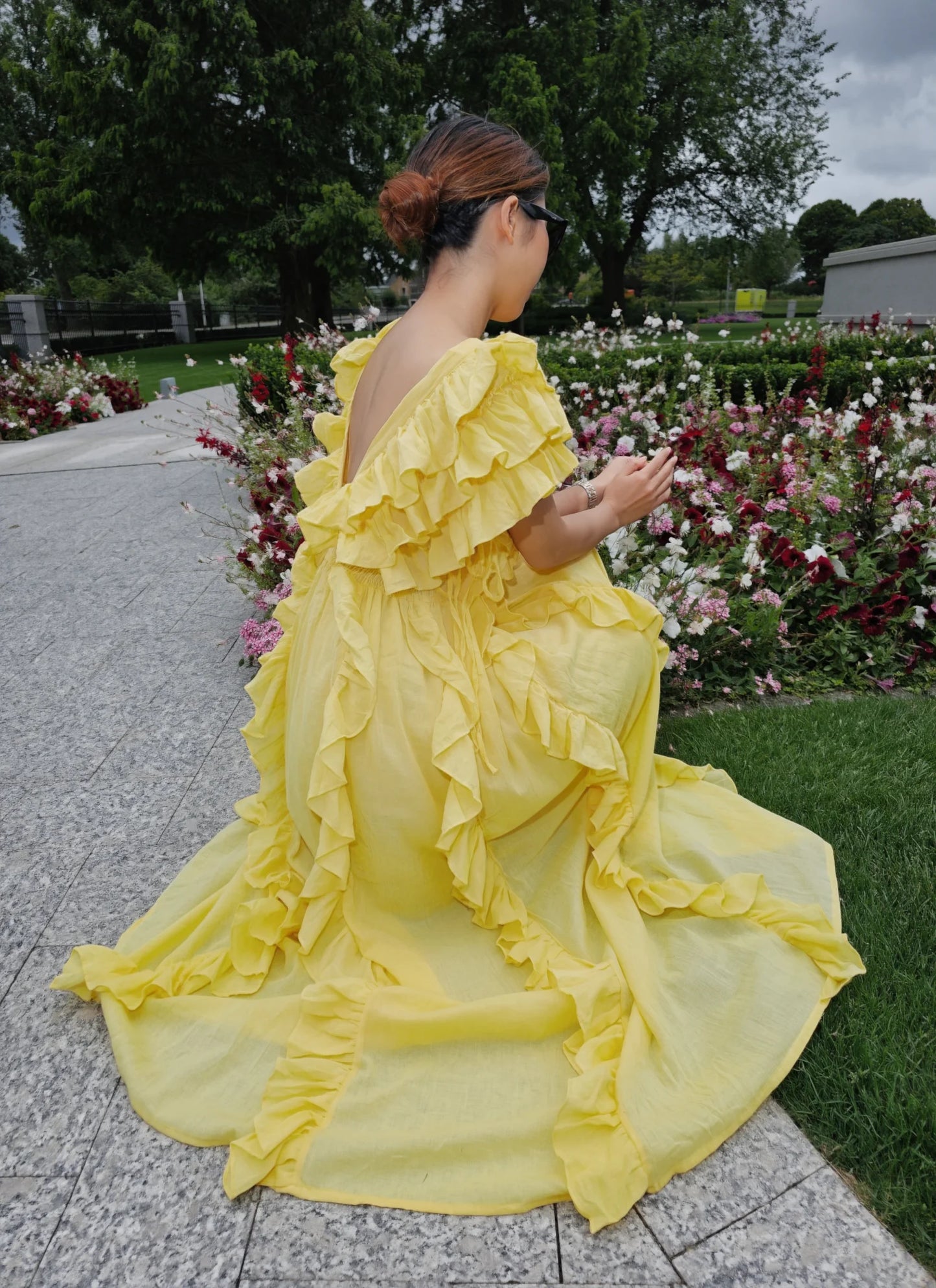 Yellow Cut-Out Ruffle Maxi Dress
