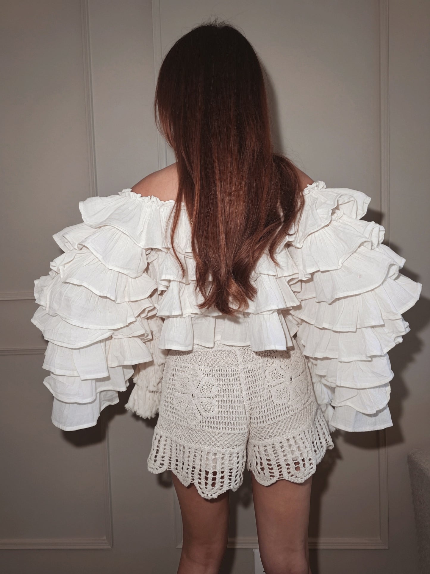 Long-Sleeve Ruffled Crop Top