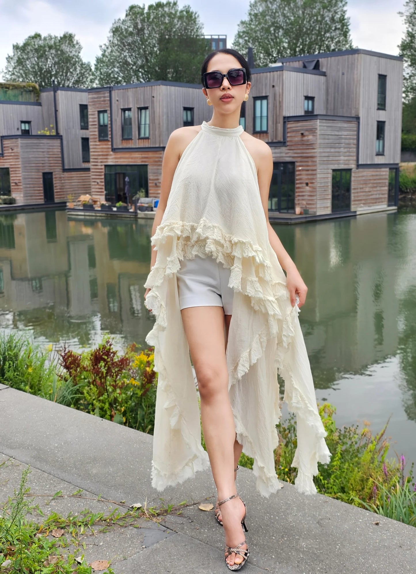 Asymmetrical Bow-Tie Halter Top