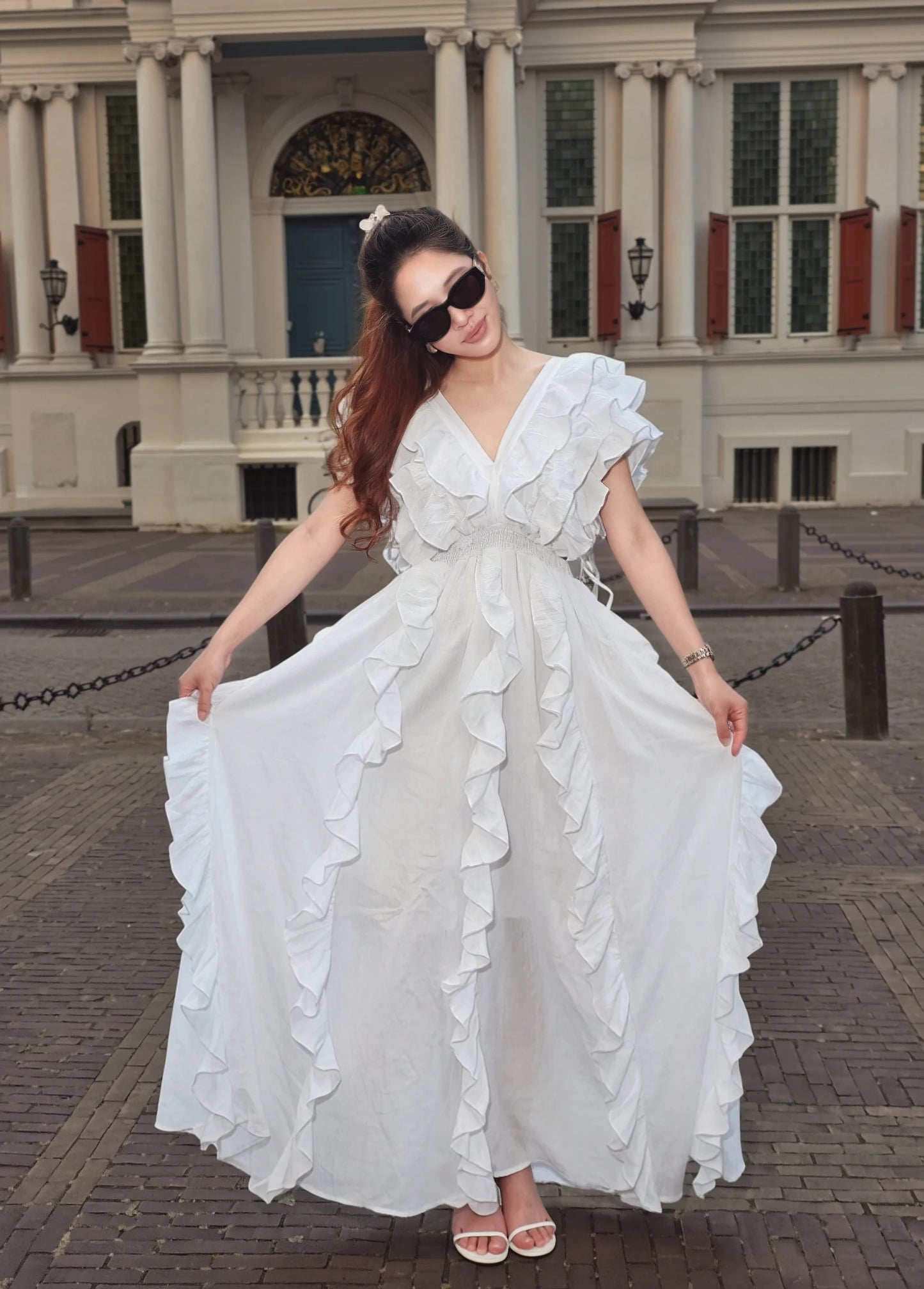 Cut-Out Ruffle Maxi Dress