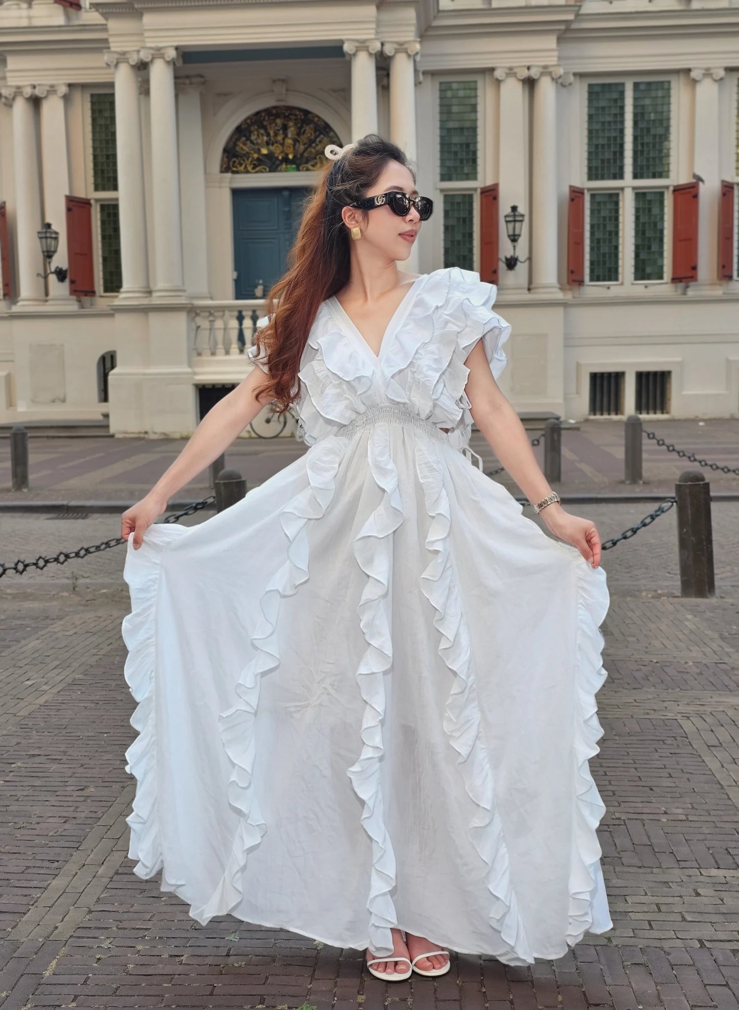 Cut-Out Ruffle Maxi Dress
