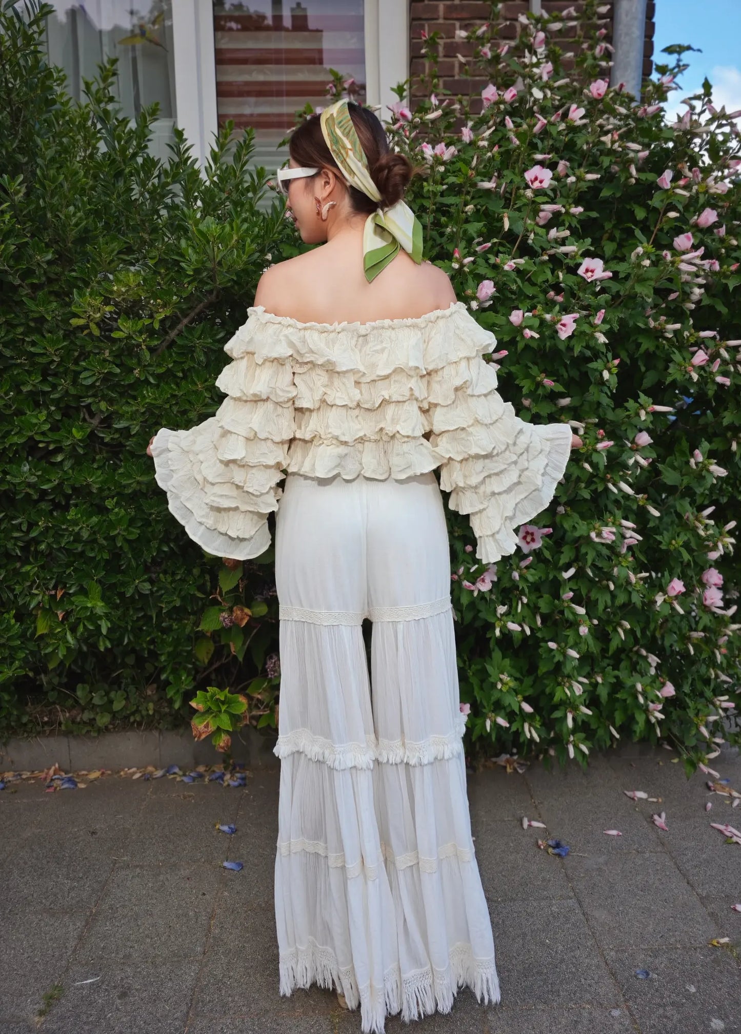 Long-Sleeve Ruffled Crop Top