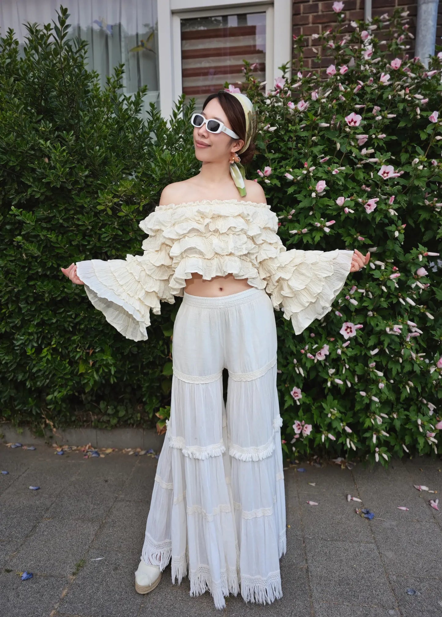 Long-Sleeve Ruffled Crop Top