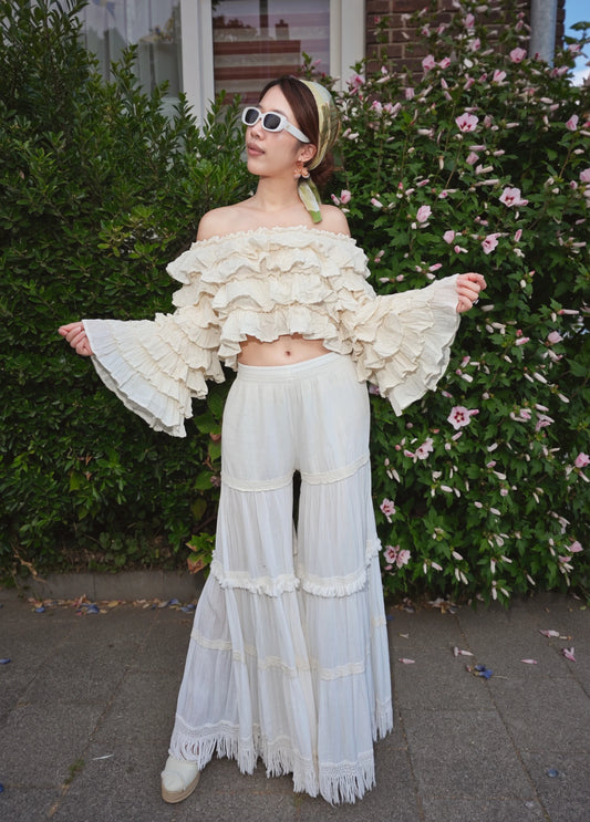 Long-Sleeve Ruffled Crop Top