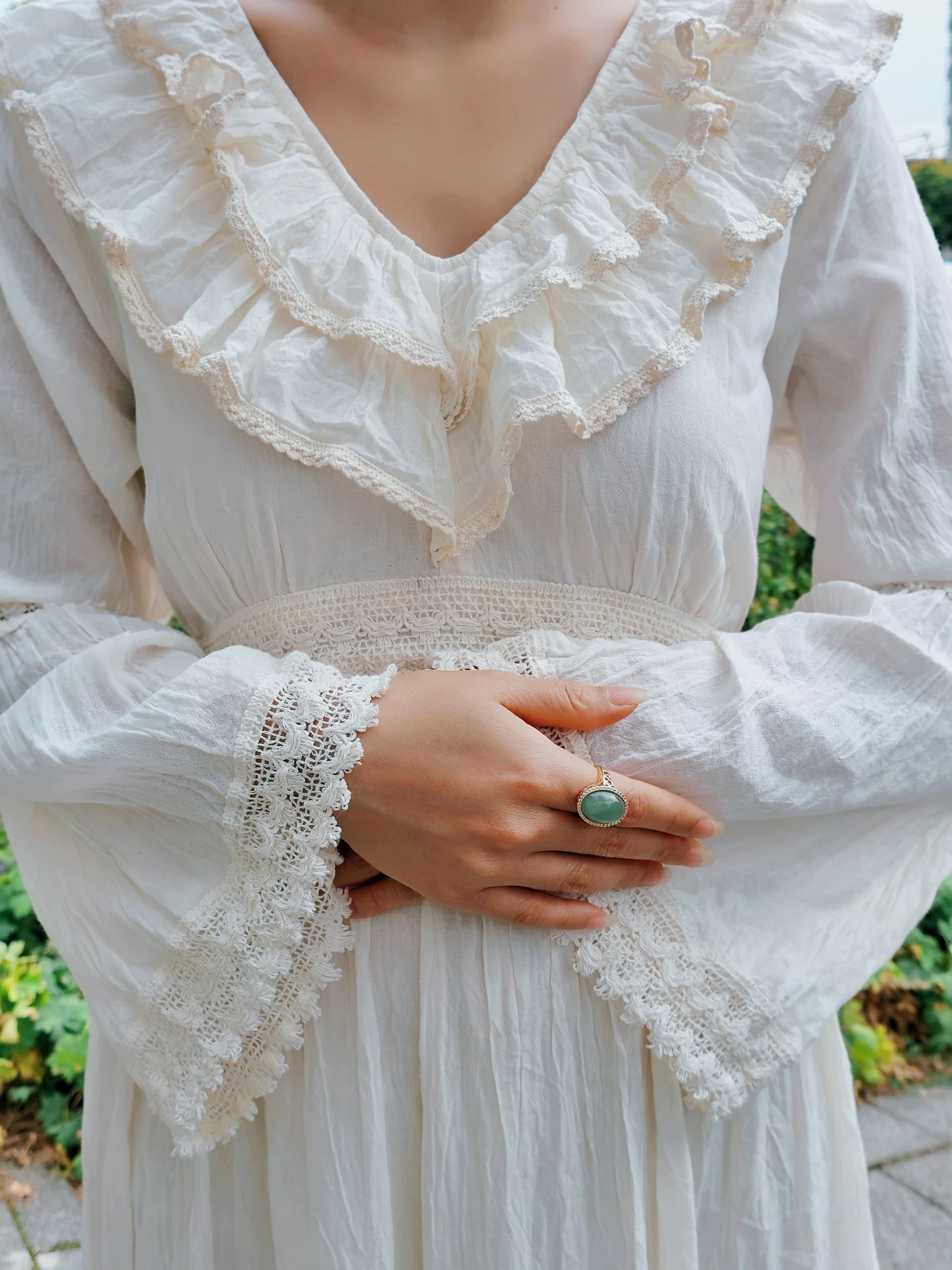 Ruffle Trims Long-Sleeve Maxi Dress